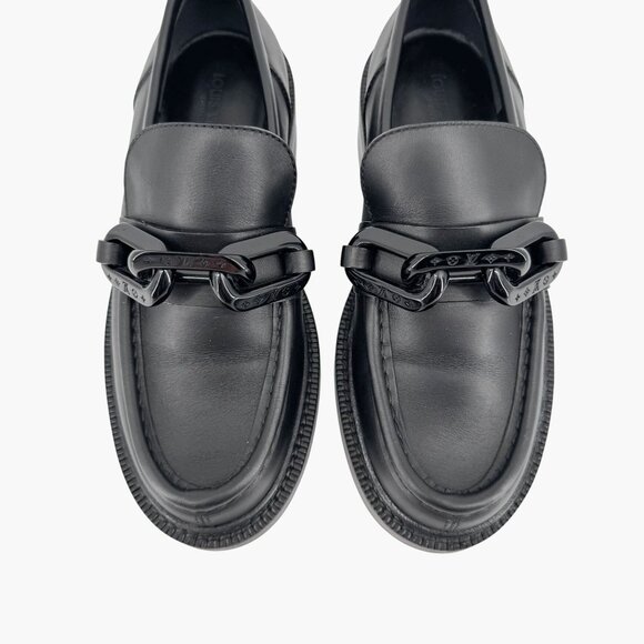 Louis Vuitton Academy Loafers Black LV Chain Platform Size 37.5 US 7.5 Women's - Picture 4 of 15